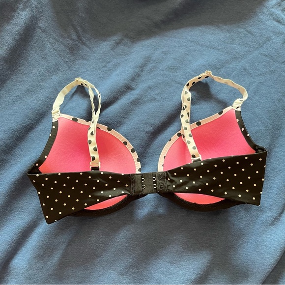 PINK Campus Push Up Bra Underwire Padded Polka Dot Black White Size 32C - Picture 6 of 11